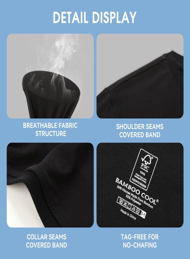 BAMBOO COOL تيشيرتات داخلية رجالية من بامبو كول، تيشيرتات سوداء للرجال، تيشيرتات ماصة للرطوبة، عبوة من 6 قطع، رقبة دائرية، أكمام قصيرة، ناعمة وجيدة التهوية - Image 5